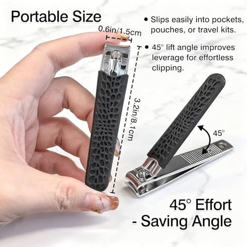 Black Non-Slip Stainless Steel Nail Clippers Set – 2 Large Long-Handle Toenail & Fingernail Trimmers with Textured Silicone Grip