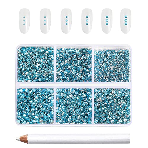 Beadsland Flatback Rhinestones, Aquamarine, 7200pcs Mixed 6 Sizes - color: Aquamarine