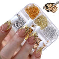 Holographic Nail Foil Flakes 3D Sparkly Aluminum Foil Glitter Sequins Nail Art Supplies Gold Silver Nail Art Foil Glitter Paillettes Line Strip Nail Glitter Flakes for Acrylic Nails Design (6 Grids) - color: A1
