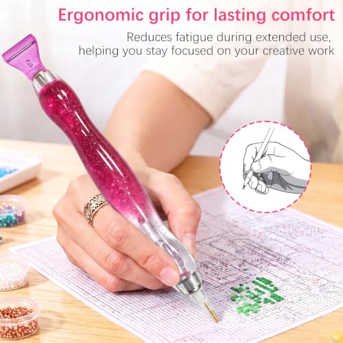 26 Piece 5D Ergonomic Diamond Art Painting Pens Kit,Rose red - color: Rose red