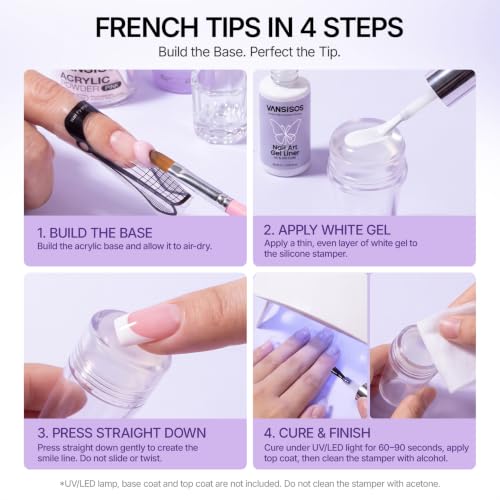 Acrylic Nail Kit - 40ml Low-Odor Acrylic Liquid 3 x 15g Powders (White, Clear, Pink) and 10ml Gel Liner for Nail Extensions Nail Stamper for French Nails - size: Acrylic nail kit-f