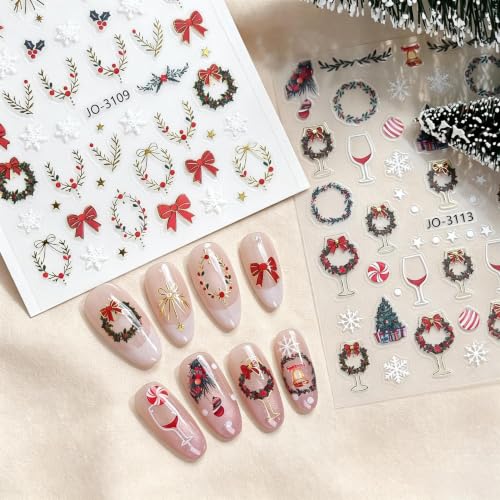 6Sheets Christmas Nail Art Stickers Xmas Tree Snowman Santa Claus Design - color: Red Green Pink