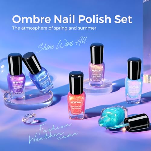 Morovan Nail Polish Set Ombre: Aurora Pearl Charm Iridescent Glitter Gift - color: Ombre