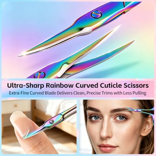 Curved Cuticle Scissors, Extra Fine Tip Nail Scissors, Professional Manicure Scissors for Cuticle Care, Hangnails, Russian Manicure, Eyebrows, Dry Skin & Nail Grooming