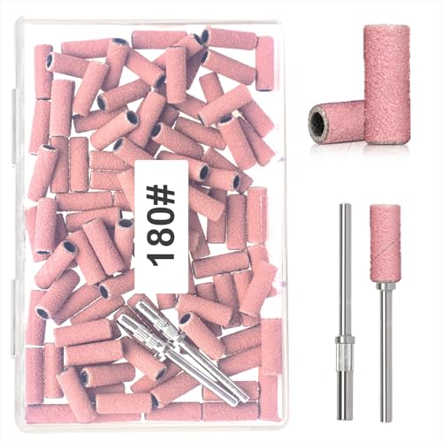 100pcs 180 Grit Small Sanding Bands for Nail Drill with 2pcs 3/32’’ Upgrade Mandrels Bits, Mini Sanding Bands for Nail Drill for Manicure Nail Salon and Nail Enthusiasts Use, Pink - size: 100Pcs 180 Grit-Pink