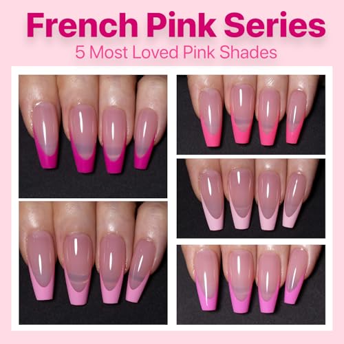 SXC Cosmetics French Tip Press On Nails – 5 Pink Series, Medium Coffin, X-Pro Tips Starter Kit | 150PCS, 15 Sizes, 5 Styles, Beginner-Friendly - color: Pink - M Coffin