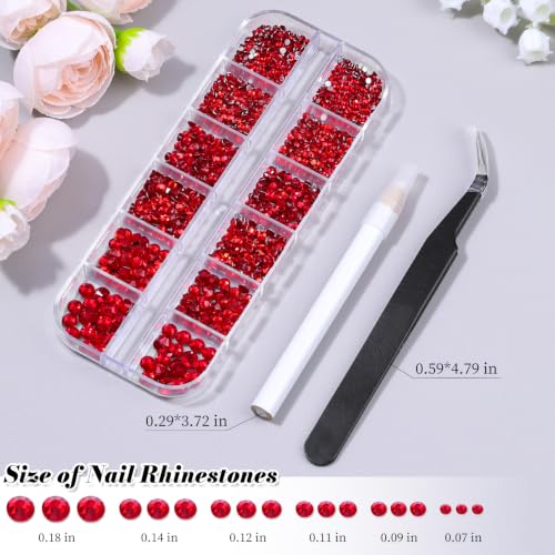 3220Pcs Red Glass Nail Rhinestones Flatback Gems Crystal - color: Red
