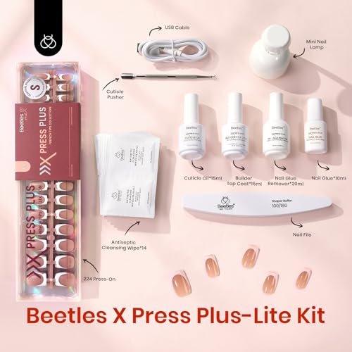 Beetles Press On Nail Kit- Short Square French Tip Nails, 224Pcs Brown - color: F - Brown French - S