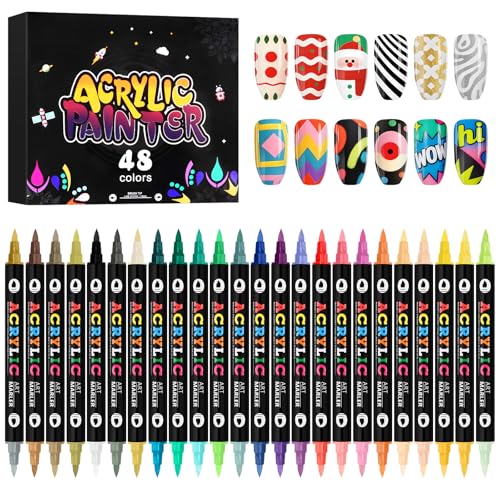 Kalolary 48 Color Nail Art Markers Set 3D Nail Art Pens Point Nail - color: 48 Color - C
