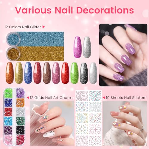Acrylic Nail Kit for Beginners with Everything in Pink Gift Storage Bag - color: Bling Pink