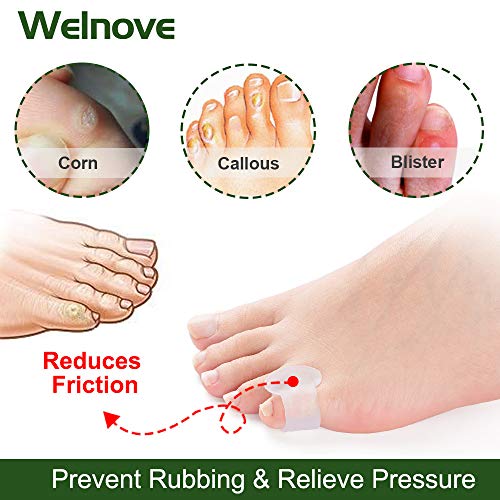 Welnove Gel Toe Separator, Pinky Toe Spacers, Little Toe Cushions, Small Toe Sleeves for Preventing Rubbing & Reducing Pressure (Pack of 12, Transparent) - color: Transparent