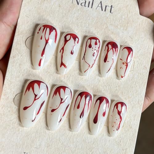 Medium Almond Press on Nails Red Halloween False Nails 24Pcs - color: Style 4