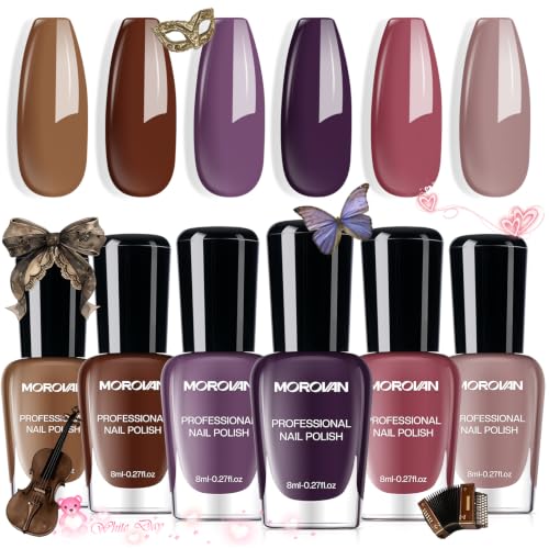 Morovan Nail Polish Set Purple: Brown Pink Fall Winter Fingernail Gift Kit - color: Winter Brown Purple