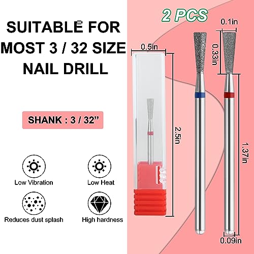 2Pcs Diamond Nail Drill Bits Carbide Conical Micro Cuticle Remover Bit Russian Electric File Bits for Under Nail Dead Skin Cleaning Cuticle Remove Nail Art Design Manicure and Pedicure - color: 2PCS 0.1x0.33
