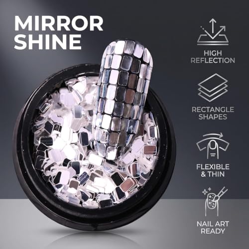 Nail Sequins Silver Square Sequins Nail Art Supply for Nails Decoration Makeup DIY Arts Crafts,Rectangle Shape Nail Shiny Supplies for Women Girls Manicure Charms Decorations, DIY Resin Nail Art Tips