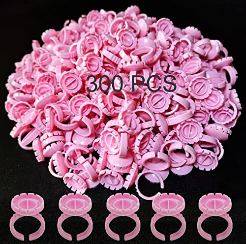 300PCS Glue Rings Lash Rings,Smart Glue Rings for Eyelash Extensions,Disposable Rings Glue Cups for False Eyelash Extension Supplies, Lovely Blooming Lash Eyelash Glue Holder Volume Lashes Fan,Pink - color: pink