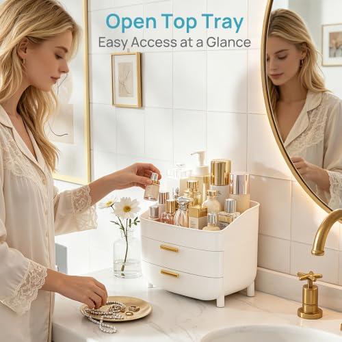 Vtopmart 3-Tier Skincare Makeup Organizer with Drawers, White - color: White, size: No Lid