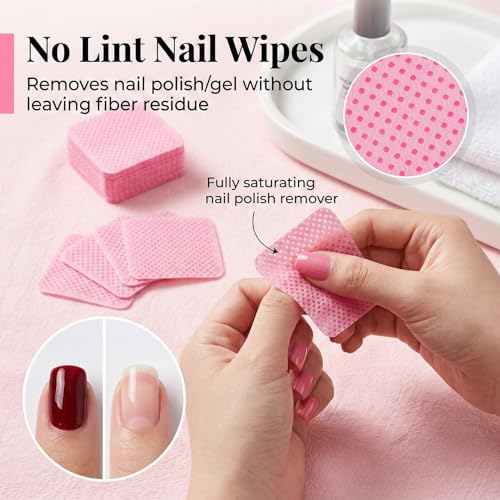 MAQIHAN 1200 Lint Free Nail Wipes - Pink Acetone Nail Polish Remover Wipes Lint Free Nail Wipes Pads Gel Nails No Lint Nail Glue Wipes Eyelash Extensions Toallitas Para Uñas Sin Pelusa Nail Supplies