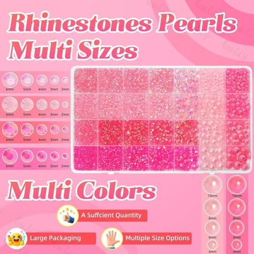 14000Pcs Pink Flatback Rhinestones and Pearls for Bedazzling Kit - color: S5
