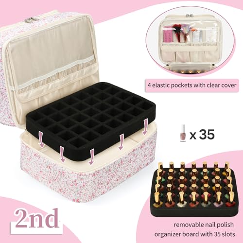Nail Polish Organizer Bag - Nail Organizers and Storage Case Holds 45 Bottles & Nail Lamp, Travel Nail Tech Carrying Bag for Nail Supplies, Manicure Tools, Nail Kit, Nail Tech Gifts for Women - color: Pink Small Flower, size: 45 Slots