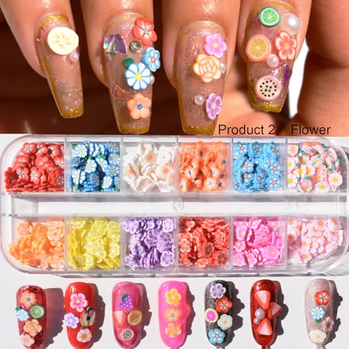 3 Boxes of Crystal Mash Clay Strip Flowers Fruit Slices Nail Art Glitter