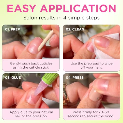 PaintLab Bare Nude Lux 3D Diamond Press On Nails, Medium Almond, 30pcs Kit, - color: Bare Lux