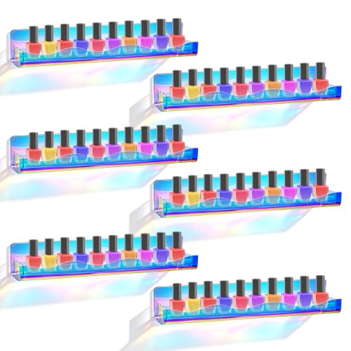 15" Nail Polish Wall Rack 6 Pack, Wall Mounted Organizer Holds 66+ Bottles - color: Iridescent
