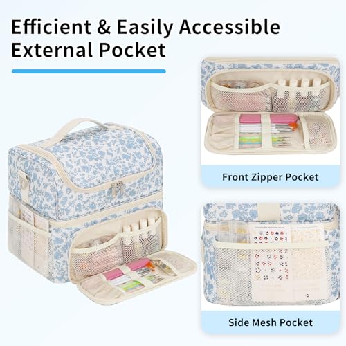 CUBETASTIC Nail Polish Organizer & Storage Bag for 48 Bottles & Full-Size Lamp, Double-Layer Travel Case Box for Nail Supplies, Manicure Kit & Pedicure Tools (Blue Floral, 48 Slots) - color: Blue Floral, size: 48 Slots