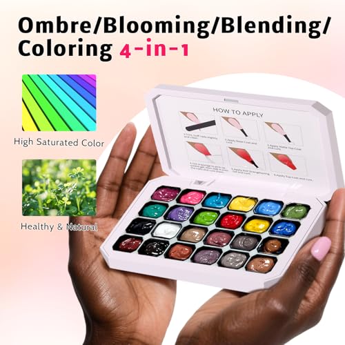Ombre Gel Polish Palette,24Colors Pat Gel Paint Nail Art Kit Sponge Patting - size: 24 Colors C