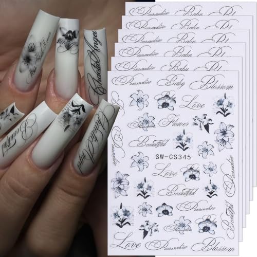 Gradient Lily Flower Nail Stickers with Gothic Letter Art Designs - color: Multicolor-07