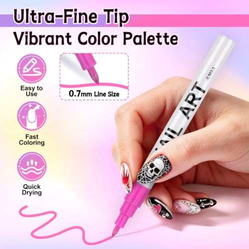 12 Colors Nail Art Pens Set, TOROKOM Nail Art Markers 3D Nail Polish Pens - color: 6 Color-A