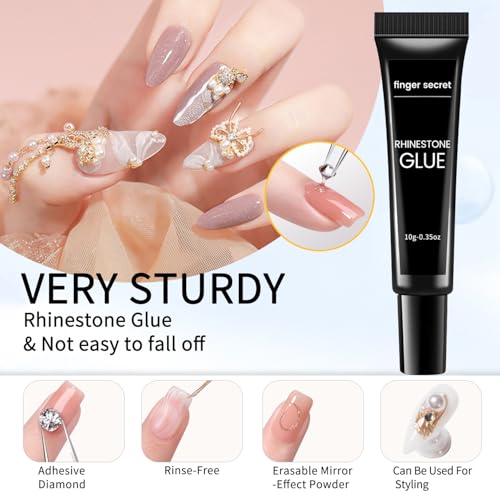 Nail Glue Rhinestone Glue 2-Pack (10g x 2) – Clear Sculpting Gel for Nail Charms, Thick UV/LED Formula with Precision Tip, Easy DIY 3D Nail Art, Not for Extension - color: E-10g*2Pack