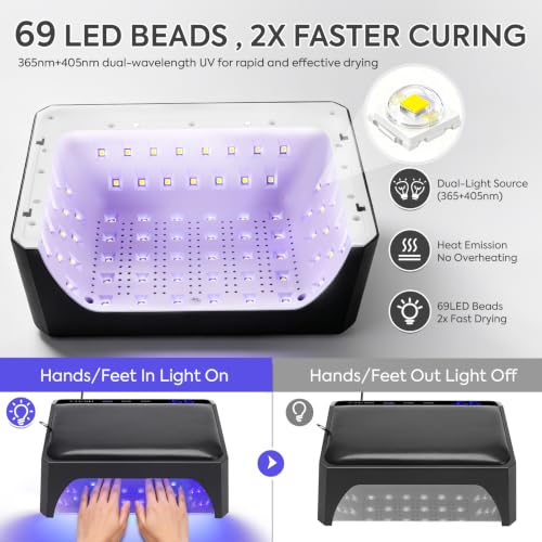 UV Light for Gel Nails, 120W UV LED Nail Lamp with Two-Hand Design - color: Black