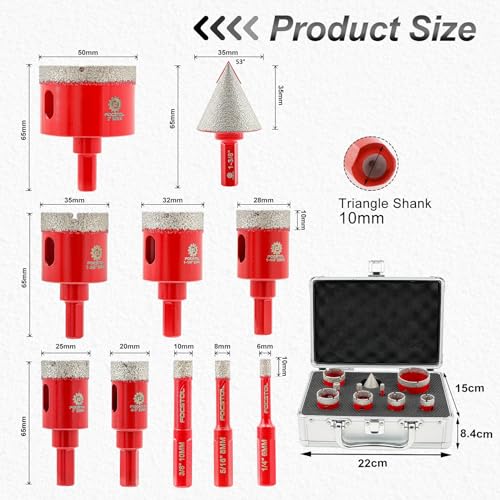 FOCSTOL Diamond Drill Bits Set 10PCS, 1/4"-2" Tile Hole Saw Kit - size: KIT8