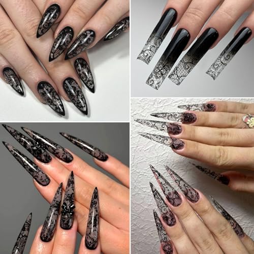 10 Rolls Lace Nail Art Foil Transfer Sticker Black Lace Flower Designs - color: Black Lace