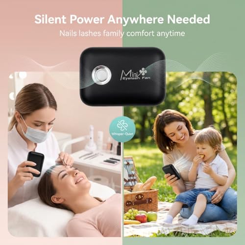 Eyelash fan, mini lash fans for facial, USB handheld eyelash, nail air conditioning blower, rechargeable lash air-fan quiet, portable cooling device (Black) - color: Black