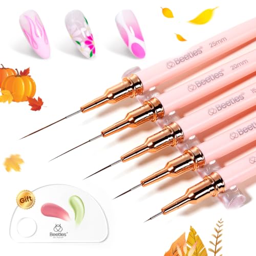Beetles Nail Art Pens, 5pcs Nail Art Brushes Liner Brushes for Nails - color: A-Pink-5