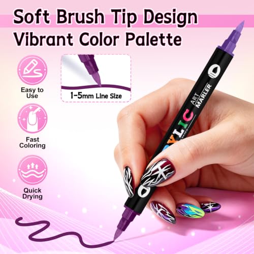 TOROKOM 24 Colors Nail Art Pens Set, Nail Art Markers 3D Nail Polish Pens - color: 24 Color Dual-Ended