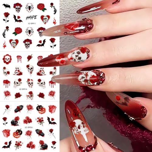 30Sheets Halloween Nail Stickers, Ghost, & Skull, Spider Design - color: Style-20
