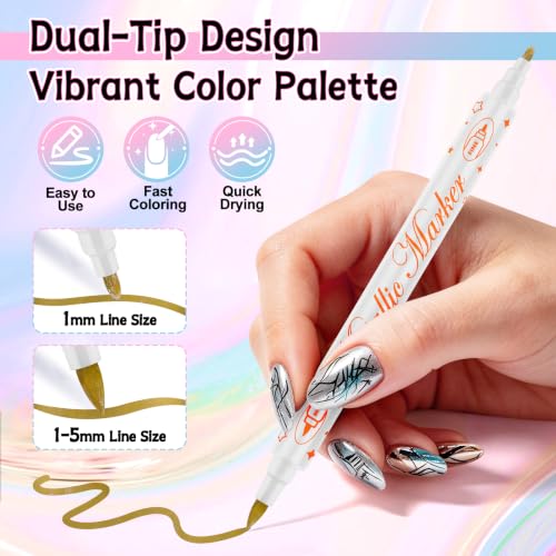TOROKOM 12 Colors Nail Art Pens Set, Nail Art Markers 3D Nail Polish Pens - color: 12 Color Dual-Ended B