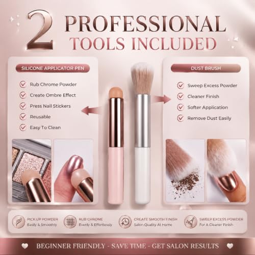 AILLSA Solid Chrome Nail Powder Kit, Metallic Mirror Effect Pigment