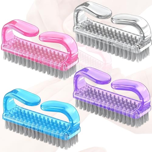 Nail Brush 4-Pack Stiff Bristle Fingernail Scrubber Cleaner Handle Grip