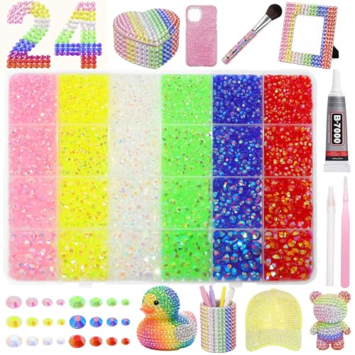 24Grid Multicolor Rhinestones Kit 3-6mm, Flatback Gems for Bedazzling - color: S6