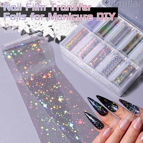10-Roll Aurora Nail Foil Transfer Sheets Clear Laser Holographic Nail Foils - color: Clear Aurora Foil_02