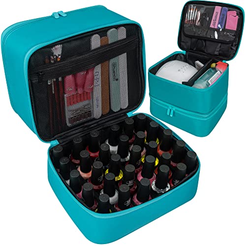 ButterFox Large Nail Polish Organizer Storage Case Holder, Fits Nail Lamp Dryer and 40-50 Bottles, Gel Nail Polish Kits Supplies Holder Bag (Turquoise, S (30-40)) - color: Turquoise, size: S (30-40 Slots)