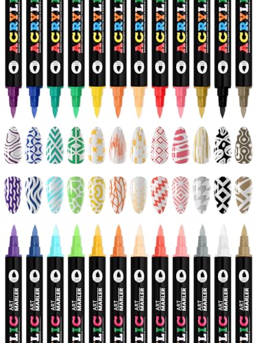 Kalolary 24 Color Nail Art Markers Set 3D Nail Art Pens Point Nail - color: 24 Color_B