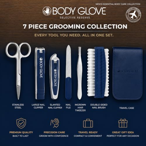 Body Glove Men’s Manicure Set, 7-Piece Grooming Kit with Case