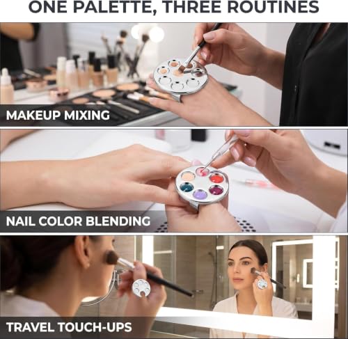 Silver Mini Manicure Palette Metal Paint Palette Finger Rings Nail Art Tools Makeup Palette for Mixing Foundation