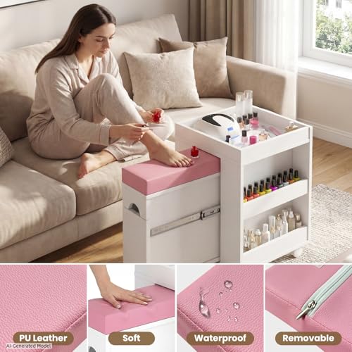 Pedicure Cart w/Extendable Padded Foot Rest (Pink, 26.3" L) - color: Pink, size: 26.3" L