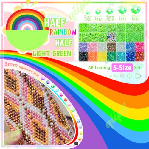 qiipii 2mm-6mm Light Green AB Resin Rhinestones w B7000 Glue for Bedazzling - color: Light Green, size: Jelly